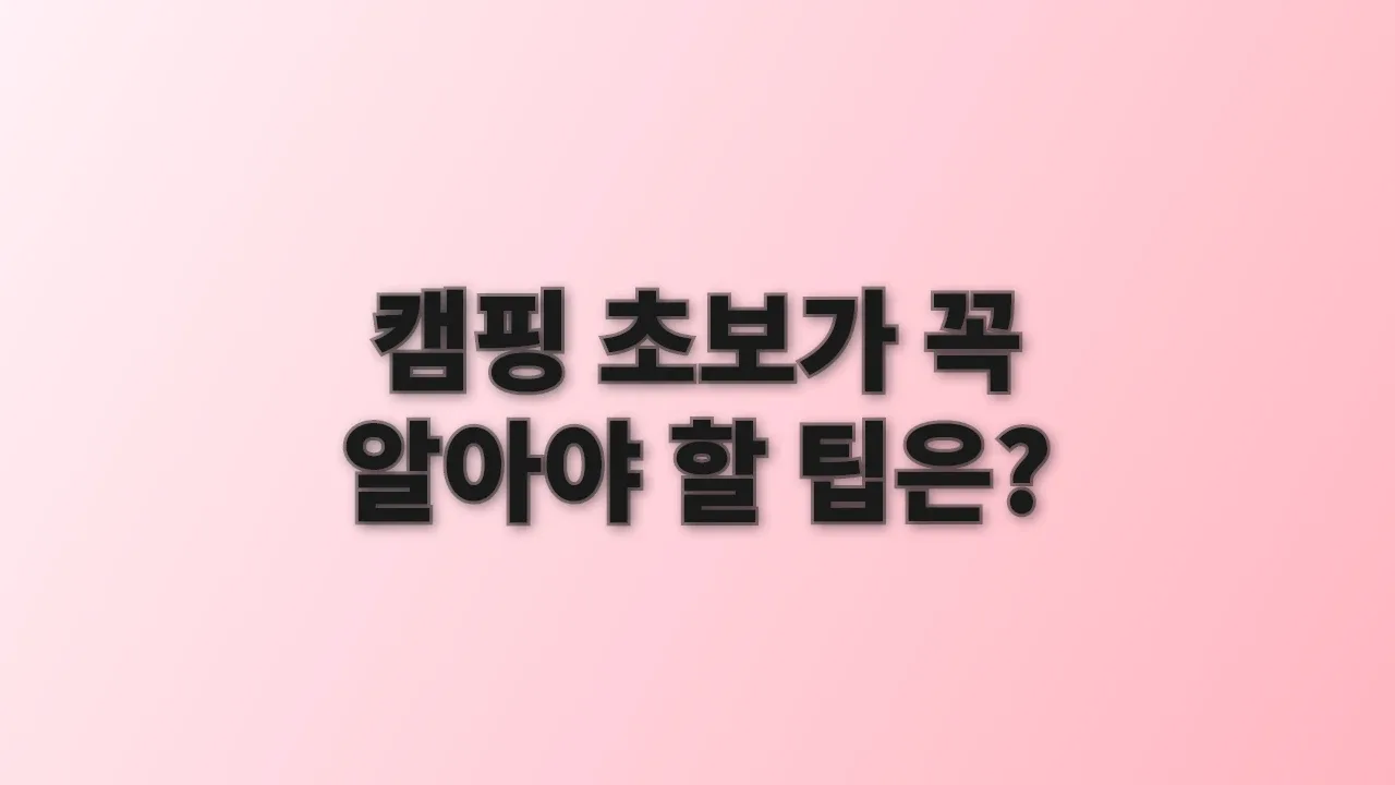 캠핑 초보가 꼭 알아야 할 팁은?